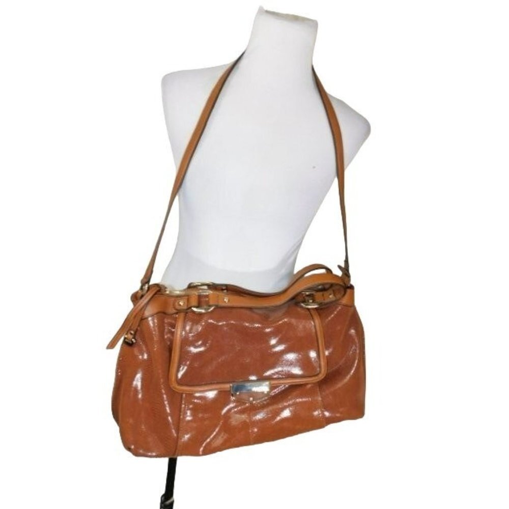 B. Makowsky Glossy Tan Shoulder Bag